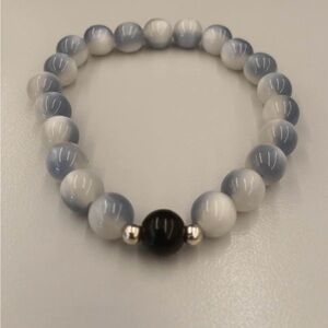 Elegant Blue and White Beaded Bracelet